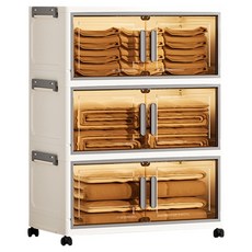 摺疊收納櫃 3層, 白色 + 面板透明黑