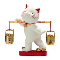 摩達客 開運招財 扁擔招財進寶貓擺飾組, 白色