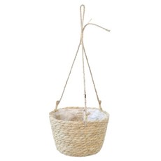 小麥購物 草編麻繩吊盆花盆 L507, 原色, 1個