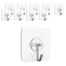 Hook World 壁掛式強力黏貼掛鉤架, 10個, 透明