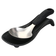 NUBIA 迷你湯勺 矽膠底座組, 1套, 迷你湯勺 + 矽膠底座, 黑色