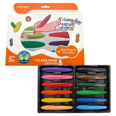 Y-PLUS 兒童三角花生蠟筆色, 12色, 1盒