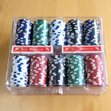 Freepic 撲克籌碼 Dassadotcom A1 混合籌碼 200片 + 壓克力盒 + 撲克牌 2副 套組, 1套, 混合顏色