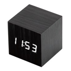 小麥購物 創意聲控木紋方形時鐘, 黑色