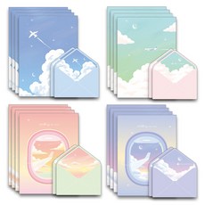 마음담아 감성 하늘을 건너 너에게 편지지 4종 x 4p + 봉투 8p 세트, 혼합색상, 1세트