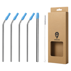 벤듀라 스테인레스 빨대 300mm 곡선형 4p + 스무디용 직선 + 세척솔 세트, 1세트
