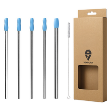 Bendura 不鏽鋼吸管 300mm 直式 4入 + 冰沙用直式吸管 + 清潔刷套組, 1套