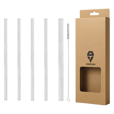 Bendura 耐熱強化玻璃吸管 300mm 直式 4入 + 冰沙用 + 清潔刷套組, 1套