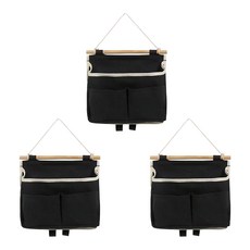 小麥購物 棉麻壁掛收納袋3件組 L2302, 黑色