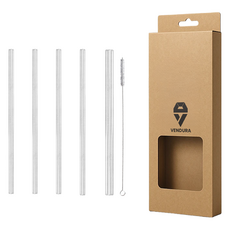 벤듀라 내열 강화 유리 빨대 직선형 4p + 스무디용 + 세척솔 세트 215mm, 1세트