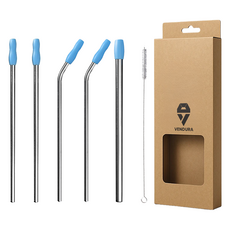 Bendura 不鏽鋼吸管 300mm 直式 2支 + 彎式 2支 + 冰沙用 + 清潔刷套組, 1套