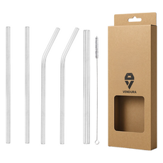 Bendura 耐熱強化玻璃吸管 300mm 直式2入 + 彎式2入 + 冰沙用 + 清潔刷套組, 1套