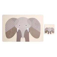 Premier 杯墊 + 長方餐墊組, 大象 米白色, 1組, 餐墊 43.5 x 28.5 x 0.1cm + 杯墊 10.5 x 10.5 x 0.1cm