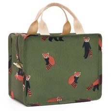 iSFun 童話夢遊 鋪棉保溫保冷方型便當袋, 綠浣熊, 1個