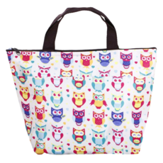 iSFun 彩虹貓頭鷹 手提保冷保溫便當包, 1個, 白底 動物圖案