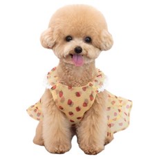 Grooming Dog 寵物草莓精靈薄紗連身裙, 1個, 黃色