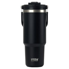 TYESO 泰碩 304不鏽鋼提手雙飲冰霸杯, 黑色, 900ml, 1個