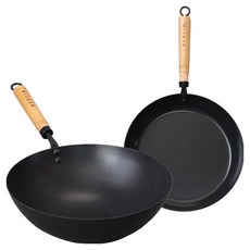 acacia home 電磁爐 Chef Steel 木柄 2件組 2套, 1套, 炒鍋 28cm + 平底鍋 26cm, 混合色