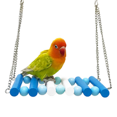 All Shield 鸚鵡玩具 梯橋鞦韆 03 馬卡龍吊橋, 1個, 藍色 + 白色