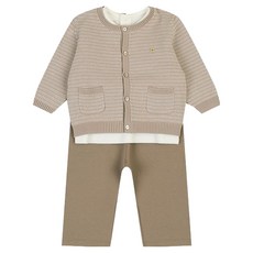 ETTOI 嬰幼兒 Mori 針織翻領T恤 + 開襟衫 + 長褲套裝