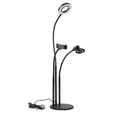 Coms LED 圓形燈與智慧型手機麥克風支架 3合1 可彎曲桌上型環形燈 BB214, 1個, 黑色