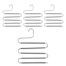 iRoom 優倍適 加粗不鏽鋼S型5件式魔術褲架 防滑款, 4個, 黑色 + 銀色