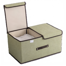 小麥購物 雙蓋儲物棉麻加厚大號摺疊收納箱 35L L2332, 1個, 綠色