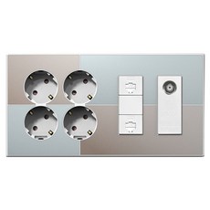 TILINS Gallery 米薄荷色 整合式插座 4孔 + RJ45 2孔 + CATV 2路電視埠 米薄荷色 + 白色, 1個