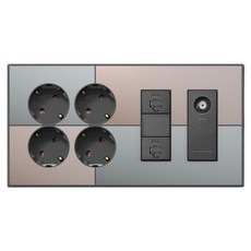 TILINS Gallery 綠米色整合式插座 4孔 + RJ45 2孔 + CATV 2路模組 綠米色 + 深灰色, 1個