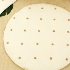 Cocomabelle 優質100支純棉卡通刺繡圓形地墊 星星熊, 1個, 象牙白