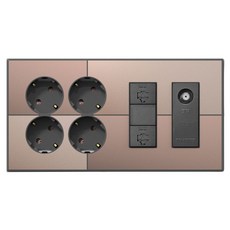TILINS Gallery 棕金色整合式插座 4孔 + RJ45 2孔 + CATV模組 2路 棕金色 + 深灰色, 1個