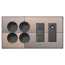 TILINS Gallery 米金色整合式插座 4孔 + RJ45 2孔 + CATV 2路模組 米金色 + 深灰色, 1個