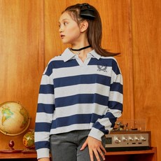 에스핏 여아용 스트라이프 크롭 카라 티셔츠