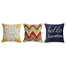 Craftsman In Storage 收納職人 美式復古輕奢刺繡抱枕 3件組, 藍色 HELLO + 黃色山脈點 + 黃色雪絨花