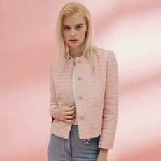 NICE CLAUP 女款圓領粗花呢外套 N242MWJ324PK