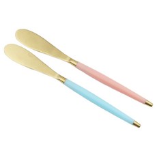 Bogen 韓國製造 Le Bien 金色奶油刀 2件組, 1套, 柔粉色, 柔藍色