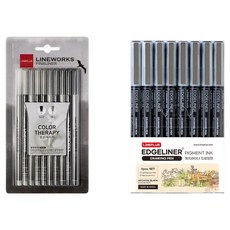 Lineplus Line Works 細字筆吸塑包裝 0.3mm 10色 黑色 + Edge Liner 繪圖筆 0.5mm 8支套組, 混合色, 1套