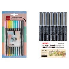 Lineplus LINEPLUS LINE WORKS 極細彩色筆 泡殼包裝 0.3mm 10色粉彩 + EDGELINER 繪圖筆 8支組 0.5mm 套組, 混合色, 1套