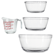 Anchor Hocking 玻璃調理盆, 4個, 小盆 + 中盆 + 大盆 + 量杯