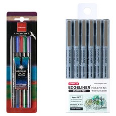 Lineplus LINEPLUS LINE WORKS 極細簽字筆 泡殼包裝 0.3mm 5色原創 + EDGE LINER 繪圖筆 6支 0.5mm 套組, 混合色, 1套