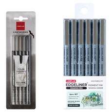 Lineplus LINE WORKS Fineliner 極細簽字筆泡殼包裝 0.3mm 5色 黑色 + EDGE LINER 繪圖筆 6支組 0.5mm 套組, 混色, 1套