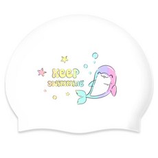 KeepSwimming 兒童白鯨矽膠泳帽, 1個, 白色