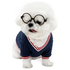 Kinikini 狗狗麻花V領針織短袖T恤, 1個, 海軍藍