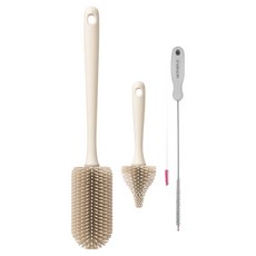 마더케이 유아용 실리콘 브러쉬 2종 + 빨대 세척솔 세트, 1세트, 크림