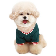 Kinikini 狗狗麻花V領針織短袖T恤, 1個, 綠色