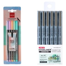 Lineplus Line Works 代針筆吸塑包裝 0.3mm 5色粉彩 + Edge Liner 繪圖筆6支組 0.5mm 套組, 混色, 1套