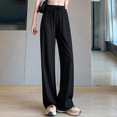 Elsso 女款羅紋剪裁飄逸 短版/基本款/長版 直筒鬆緊腰帶大尺碼寬褲