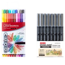 Lineplus Line Works畫線筆 0.3mm 20色 PP盒型+邊緣線條繪圖筆 8組 0.5mm組, 混色, 1套