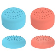 SPACE SHIELD 任天堂 Switch 2 Joy-Con 相容 標準 Aimfit 低款 & 高款 矽膠搖桿帽 2種 x 2p 套組, 1套, 單一商品, 天空藍, 霓虹珊瑚