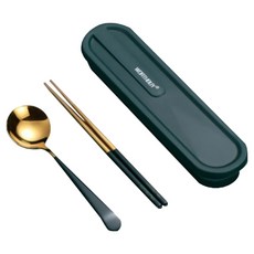 WORTHBUY 沃德百惠 304不鏽鋼 便攜餐具套裝組 21.5cm, 1組, 筷子 + 湯匙 + 收納盒, 綠色